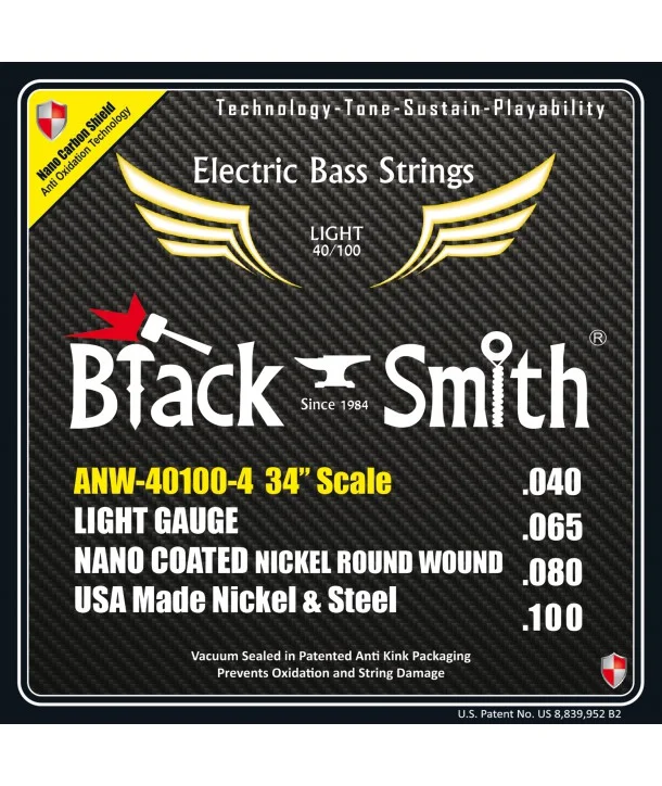 Retour Gratuit Black Smith ANW-40100-4-34Jeu de cordes Basse AOT Coated Nickel Light 40-100 Long scale