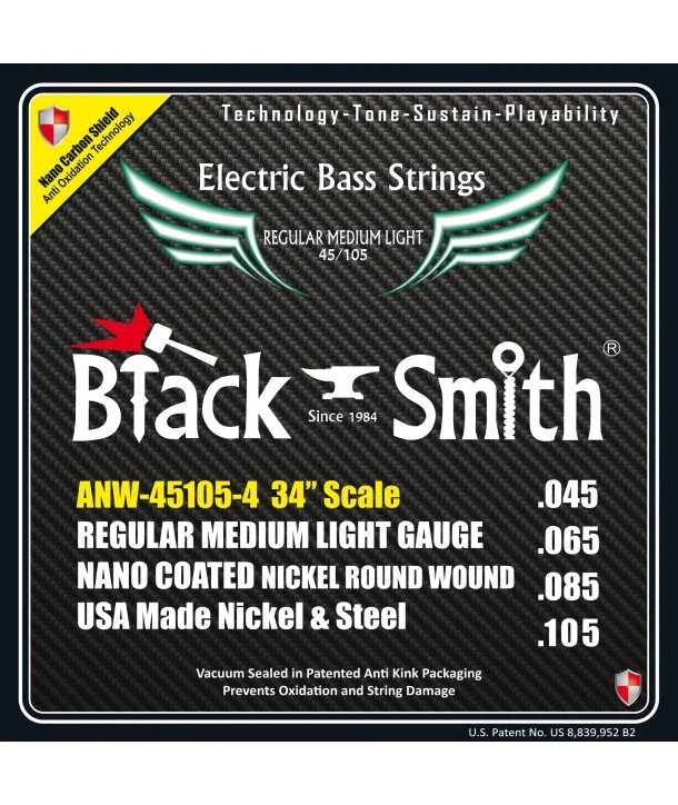 Black Smith ANW-45105-4-34Jeu de cordes Basse AOT Coated Nickel Regular medium light 45-105 Long scale Soldes