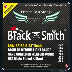 Black Smith ANW-32135-6-34Jeu de 6 cordes Basse AOT Coated Nickel Regular medium light 32-135 Long scale Meilleur Prix
