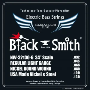 Black Smith NW-32130-6-34Jeu de 6 cordes Basse Filé rond Nickel Regular light 32-130 Long scale Bon Plan