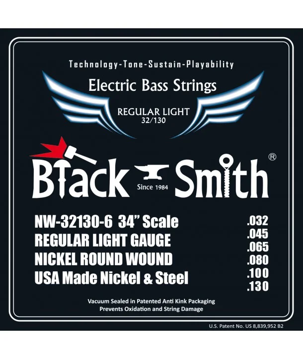 Black Smith NW-32130-6-34Jeu de 6 cordes Basse Filé rond Nickel Regular light 32-130 Long scale Bon Plan