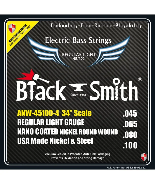 Solde Black Smith ANW-45100-4-34Jeu de cordes Basse AOT Coated Nickel Regular light 40-100 Long scale