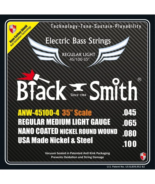 Offre Exclusive Black Smith ANW-45100-4-35Jeu de cordes Basse AOT Coated Nickel Regular light 45-100 Super Long scale