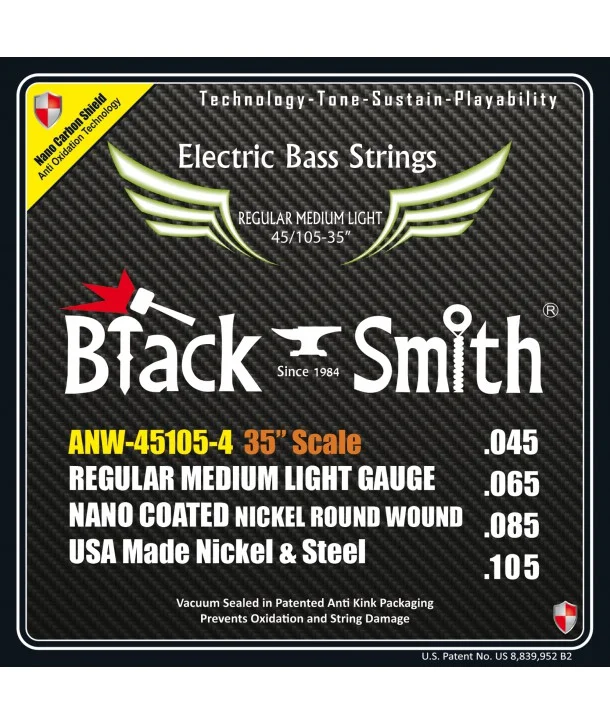 Black Smith ANW-45105-4-35Jeu de cordes Basse AOT Coated Nickel Regular medium light 45-105 Super Long scale Offre Exclusive