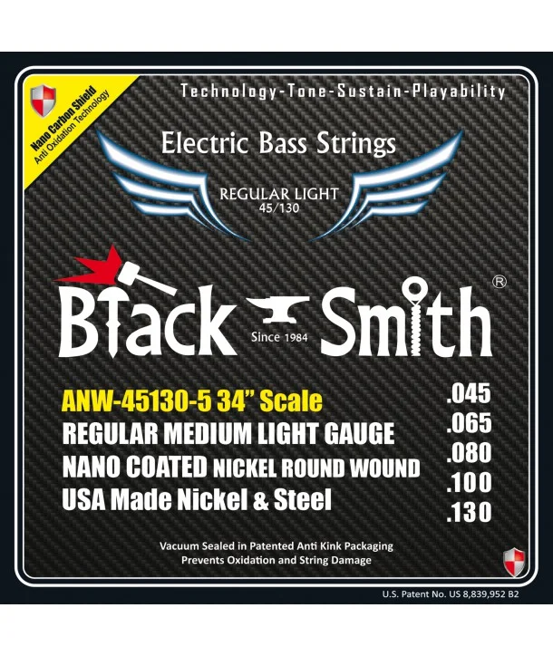 Black Smith ANW-45130-5-34Jeu de 5 cordes Basse AOT Coated Nickel Regular light 45-130 Long scale Affaire À Saisir