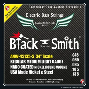 Black Smith ANW-45135-5-34Jeu de 5 cordes Basse AOT Coated Nickel Regular medium light 45-135 Long scale Expédition Rapide