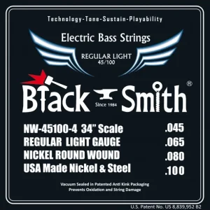 Black Smith NW-45100-4-34Jeu de cordes Basse Filé rond Nickel Regular light 45-100 Long scale Paiement Sécurisé