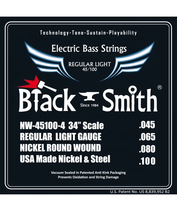 Black Smith NW-45100-4-34Jeu de cordes Basse Filé rond Nickel Regular light 45-100 Long scale Paiement Sécurisé