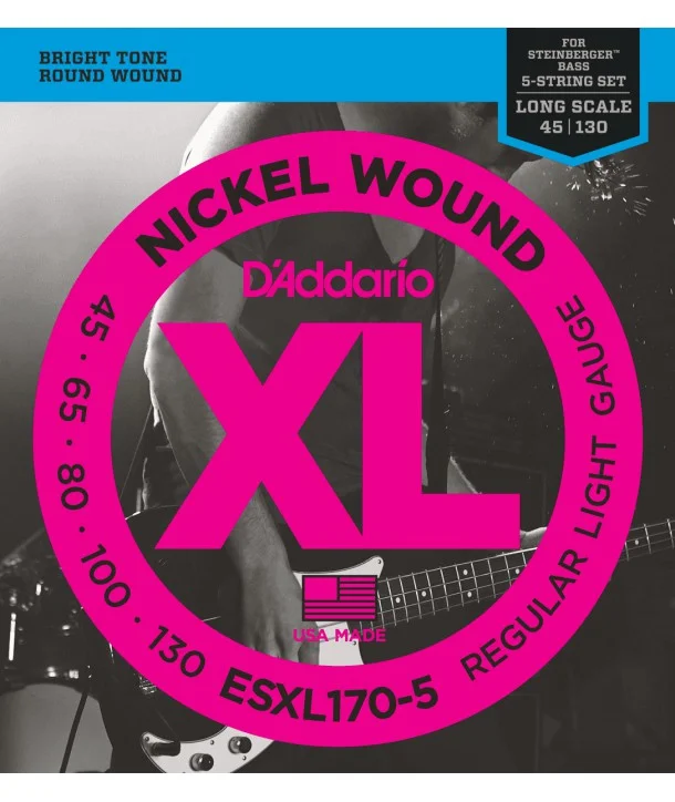 Dernier Modèle D‘addario ESXL170-5Jeu de 5 cordes Basse XL Double boule 45-130 filé rond nickel