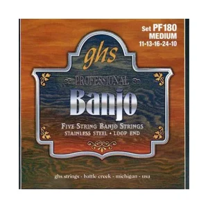 Vente Directe GHS PF180Jeu de 5 cordes pour pour Banjo STAINLESS STEEL Medium