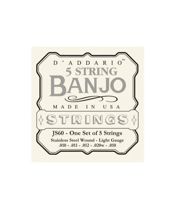 Bon Plan D‘addario EJS60Jeu de cordes pour Banjo Acier inoxydable 5 cordes Light 10-20