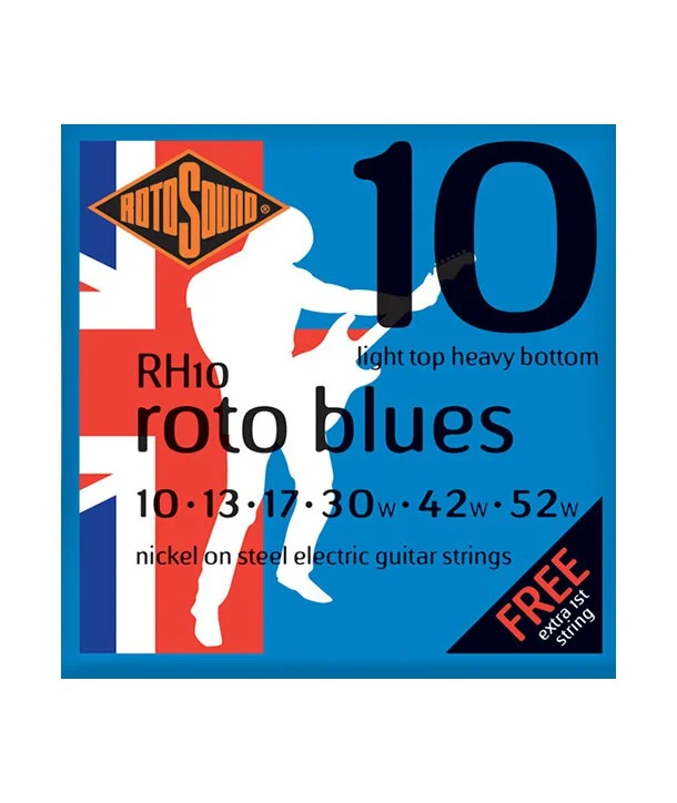 Rotosound RH10Jeu de cordes électriques Roto Blues Light Top/Heavy Bottom Nickel 10-52 Achat Immédiat