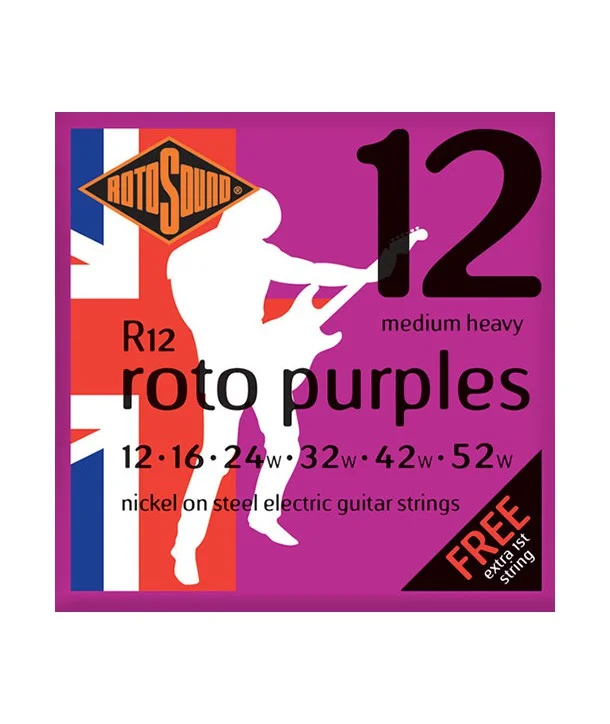 Rotosound R12Jeu de cordes électriques Roto Purple Medium Heavy Nickel 12-52 Vente Flash