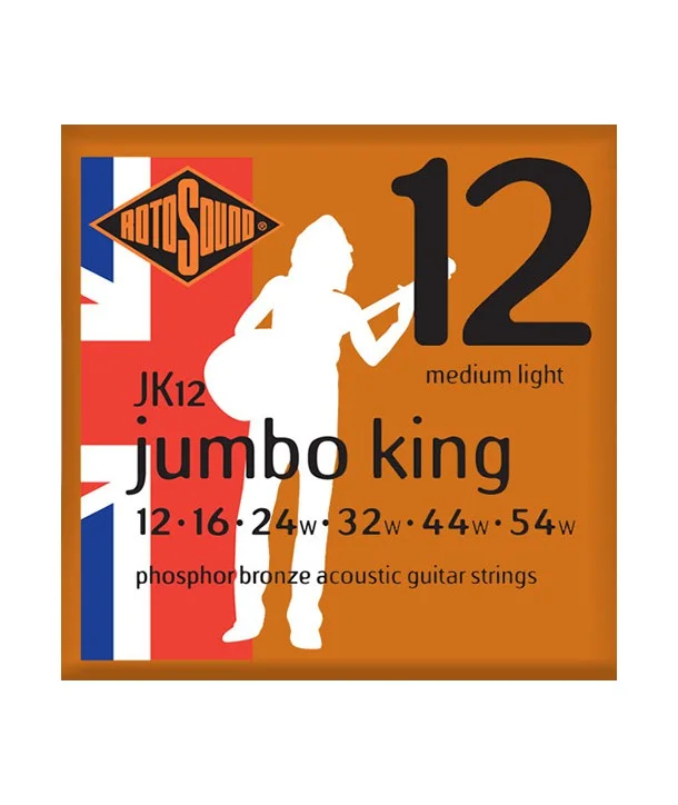 Rotosound JK12Jeu de cordes Folk Phosphore Bronze Jumbo King Medium Light 12-54 Prix Bas