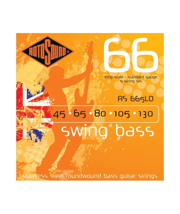 Soldes Rotosound RS665LDJeu de 5 cordes Swing Bass Standard 45-130 filé rond STAINLESS STEEL