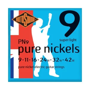 Rotosound PN9Jeu de cordes électriques Roto Blue Pure Nickels Super Light 9-42 Prix Choc
