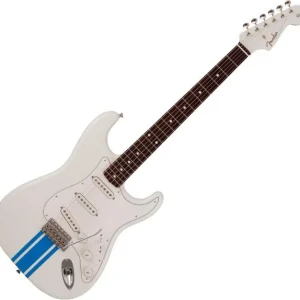 Fender Made in Japan Traditional 60s Stratocaster - olympic white w/ blue competition stripe Satisfait Ou Remboursé
