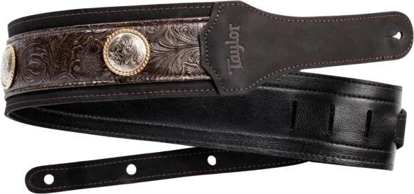 Taylor 3-inc. Grand Pacific Nickel Concho Leather Guitar Strap 4121-30 - Brown Populaire