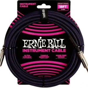 Ernie ball Braided Instrument Cable Straight/Straight 18ft - Purple Black Bon Plan