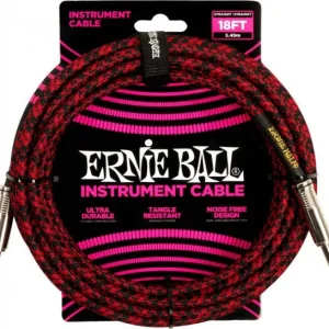 Ernie ball Braided Instrument Cable Straight/Straight 18ft - Red Black Jusqu'à Épuisement Des Stocks