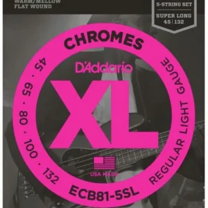Vente Directe D‘addario ECB81-5SL Electric Bass 5-String Set Chromes Flat Wound Super Long Scale 45-132 - jeu de 5 cordes