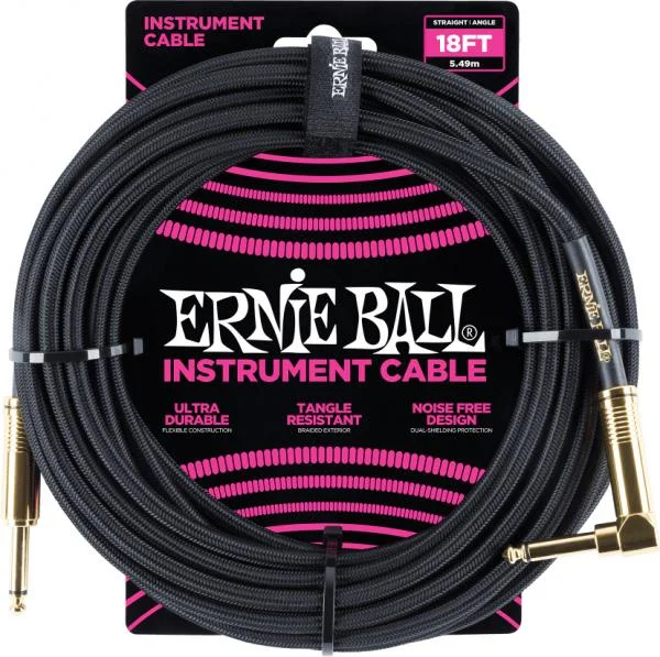 Ernie ball P06086 Braided 18ft Straigth / Angle Instrument Cable - Black Commander Maintenant