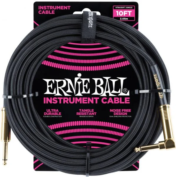 Quantité Limitée Ernie ball P06081 Braided 10ft Straigth / Angle Instrument Cable - Black
