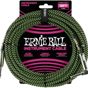 Ernie ball P06082 Braided 18ft Straigth / Angle Instrument Cable - Black & Green Petit Prix