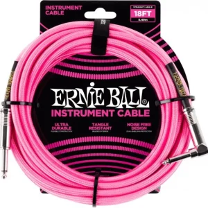 Ernie ball P06083 Braided 18ft Straigth / Angle Instrument Cable - Neon Pink Nouveauté