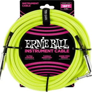 Ernie ball P06085 Braided 18ft Straigth / Angle Instrument Cable - Neon Yellow Prix Bas
