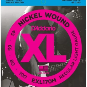 Usine Directe D‘addario EXL170M Electric Bass 4-String Set Nickel Round Wound Medium Scale 45-100 - jeu de 4 cordes