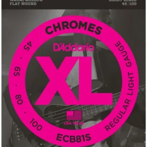 Promotion D‘addario ECB81S Chromes Flatwound Bass, Short Scale, 45-100 - jeu de 4 cordes