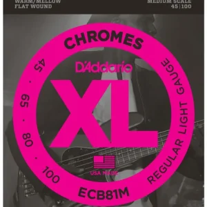 Prix Bas D‘addario ECB81M Electric Bass 4-String Set Chromes Flatwound Medium Scale 45-100 - jeu de 4 cordes