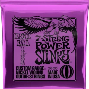 Ernie ball P02620 Electric Guitar 7-String Set Power Slinky Nickel Wound 11-58 - jeu de 7 cordes Expédition Rapide