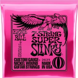 Ernie ball P02623 Electric Guitar 7-String Set Super Slinky Nickel Wound 9-52 - jeu de 7 cordes Prix Cassé