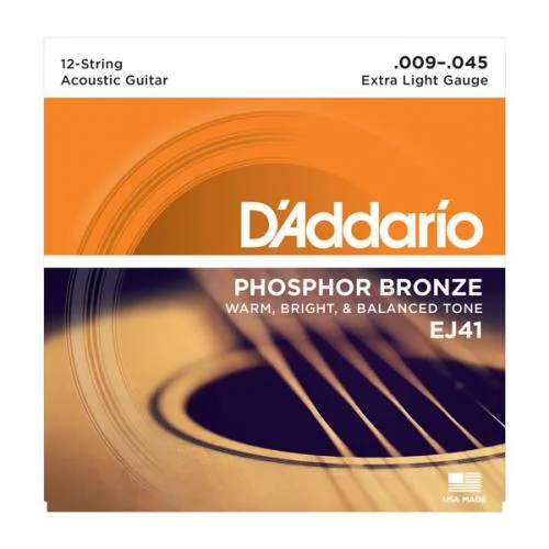 Top Vente D‘addario EJ41 Phosphor Bronze Acoustic Guitar Strings, Extra Light, 9-45 - jeu de 12 cordes