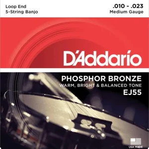 Promotion D‘addario EJ55 5-String Banjo Phosphor Bronze 10-23 - jeu de 6 cordes
