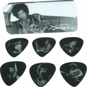 Super Prix Jim dunlop JH-PT05H - Boîte Metal Collector Jimi Hendrix Silver Portrait Heavy PACK DE 6