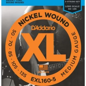 D‘addario EXL160-5 Electric Bass 5-String Set Nickel Round Wound Long Scale 50-135 - jeu de 5 cordes Commander Vite