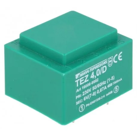 TRANSFO MOULE ENTREE 230V SORTIE 1X6V 4VA 1X0,66A 35X42X29mm (80120) Authentique