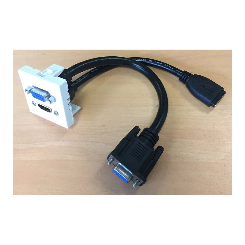 Nouveauté PLASTRON EMBASE VGA FEMELLE + HDMI FEMELLE ET CORDON 0.2M (120180)