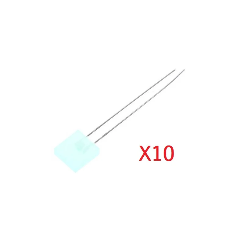 10 LEDS VERTE RECTANGULAIRE 2.5X7.6X8mm 2,2Vcc 20mA 569nm 2,6mcd 100° (6080) Prix Réduit