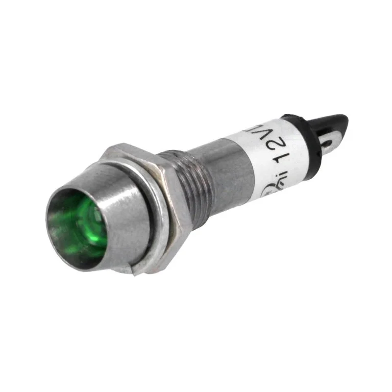 VOYANT LED VERT 12Vcc METAL 8.2mm IP40 (6080) Réduction