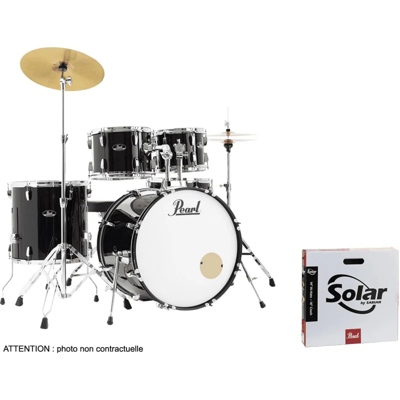 Populaire BATTERIE ACCOUSTIQUE PEARL Rock 22" 5 fûts - Jet Black + pack Sabian Solar