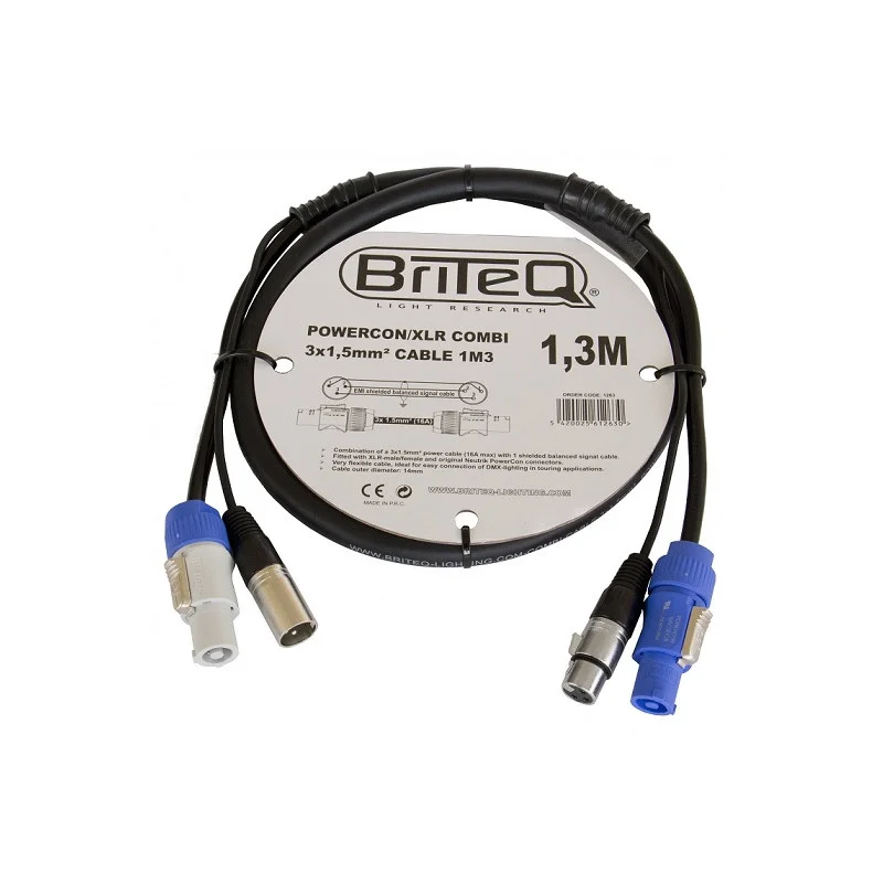 Solde CORDON DMX POWER POWERCON/XLR MALE / POWERCON/XLR FEMELLE 1,30 METRE BRITEQ