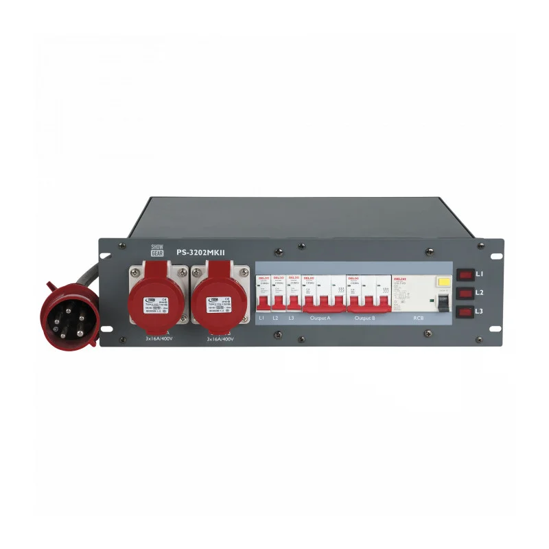 Acheter En Ligne BLOC D‘ALIMENTATION 32A CEE IN - 2X 16A CEE OUT + 6 SCHUKO SHOWGEAR
