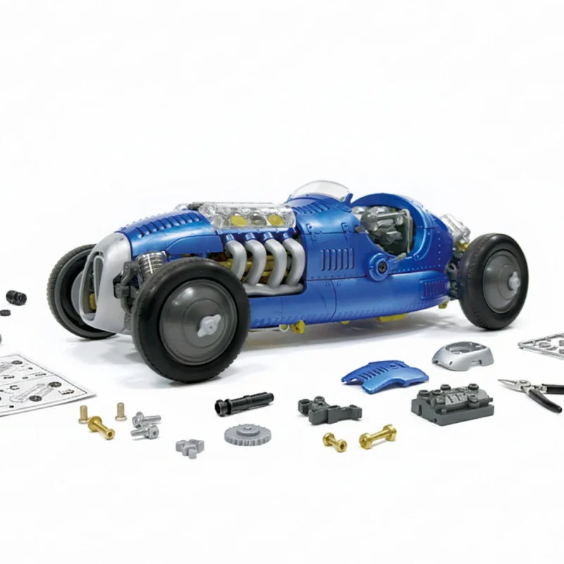 Voiture de course rétro bleue à assembler avec moteur V8 transparent Quantité Limitée