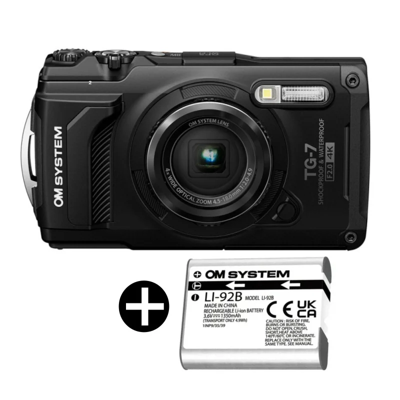 OM SYSTEM TG-7 NOIR + 2éme BATTERIE LI-92B Quantité Limitée