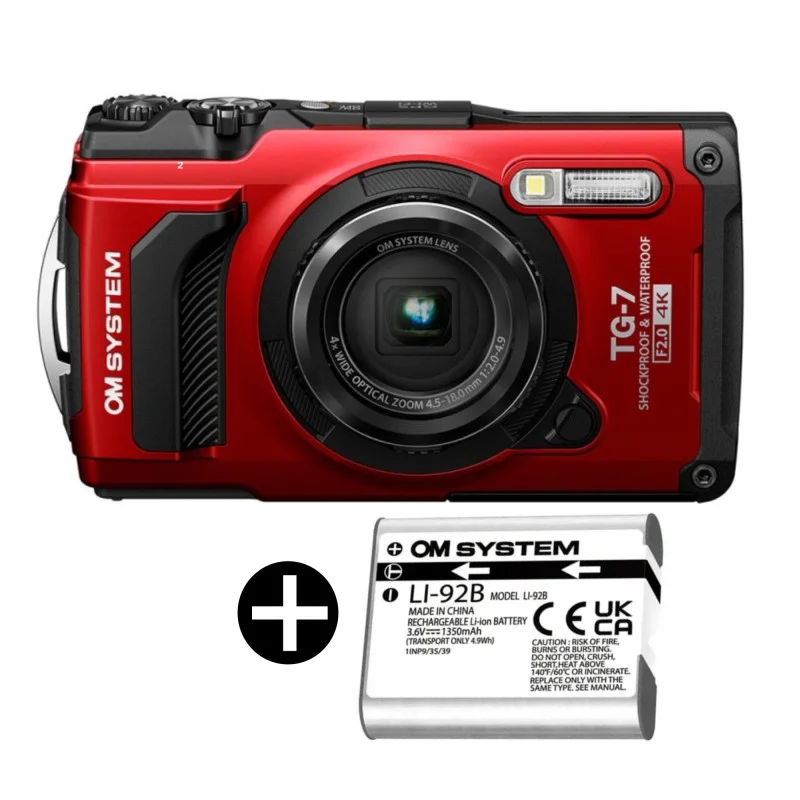 Prix Cassé OM SYSTEM TG-7 ROUGE + 2éme BATTERIE LI-92B