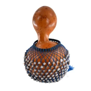 Chekere à poignée avec graines grises - Ø 15 à 17cm - Ghana Offre Du Jour